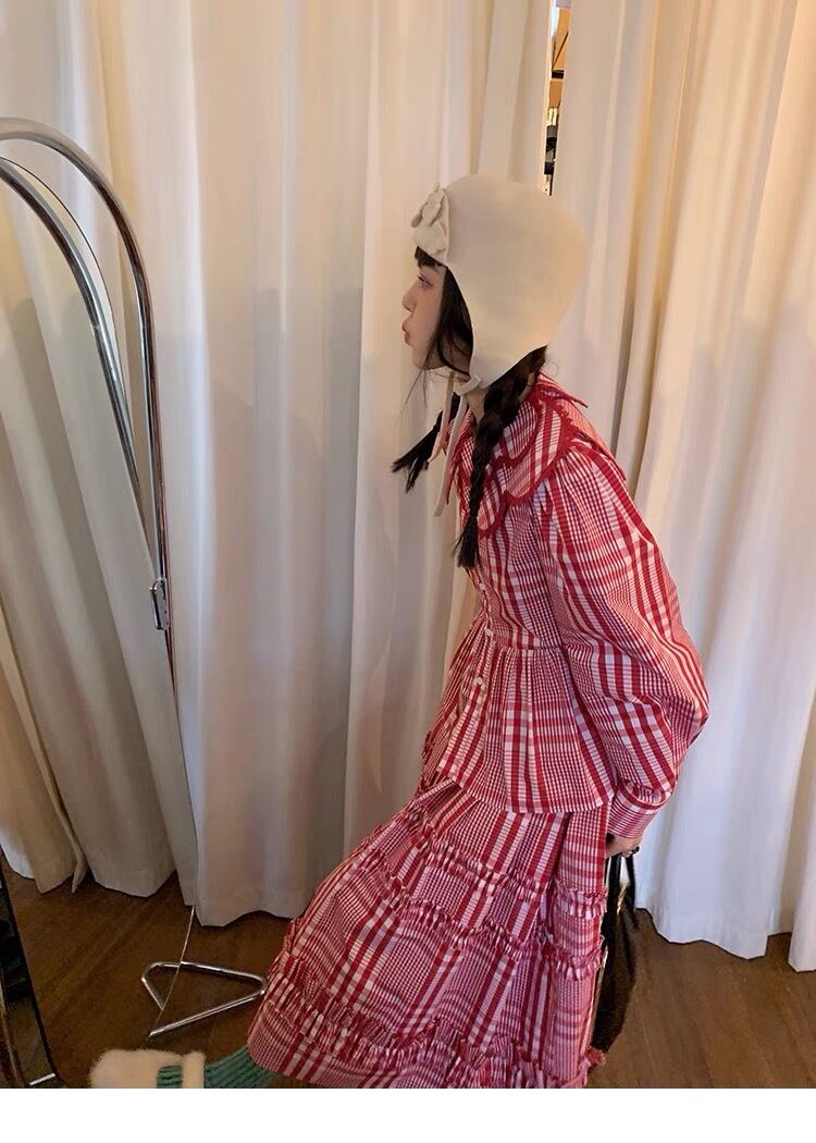 セットアップ】ワンピース 赤 チェック ブラウス スカート