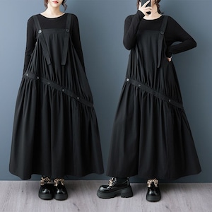 ASYMMETRIC STRAP TIERED LOOSE MIDI DRESS M-18408