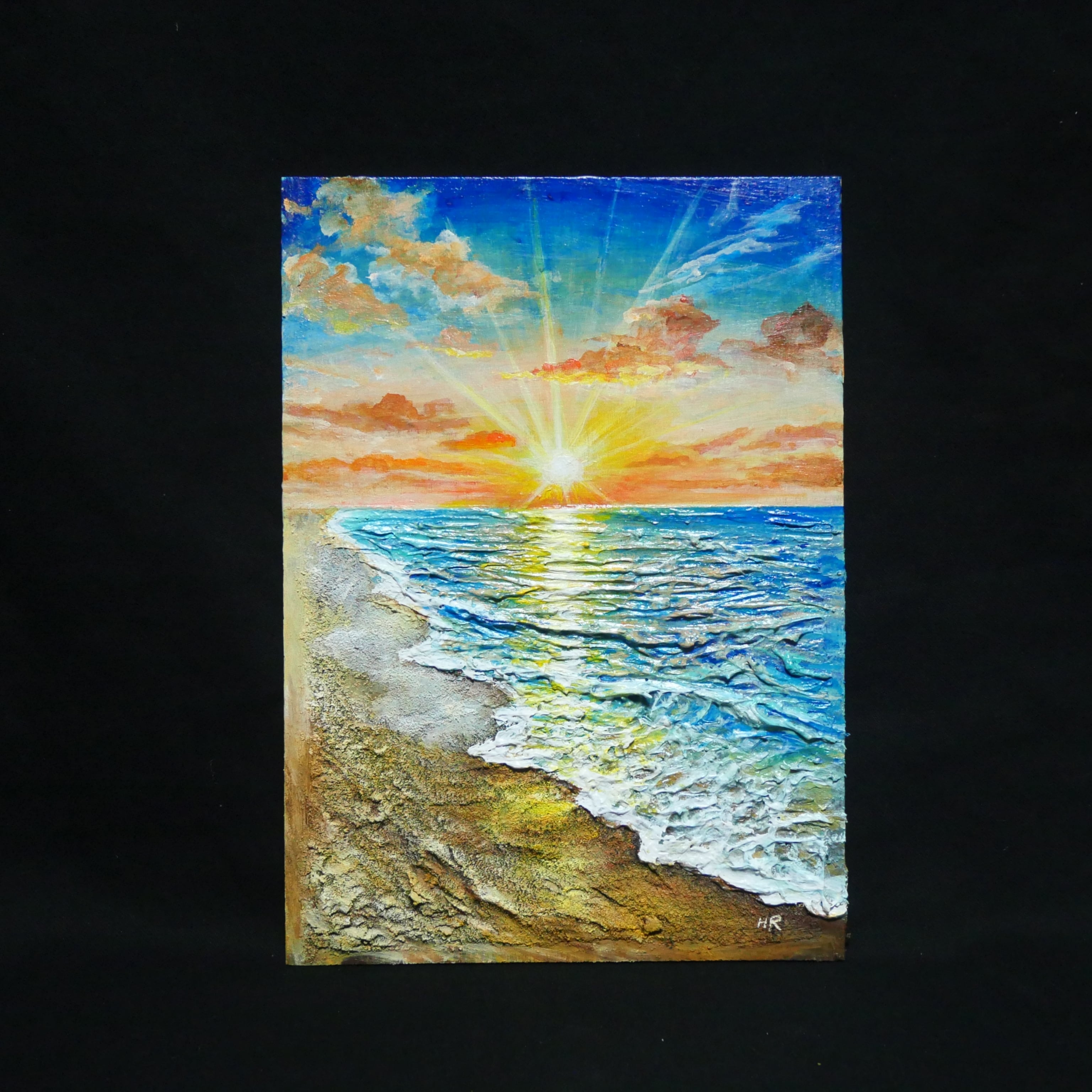 黄金比の朝景】油絵 原画 海の絵 朝日 風景画 夏のインテリア 新築祝い