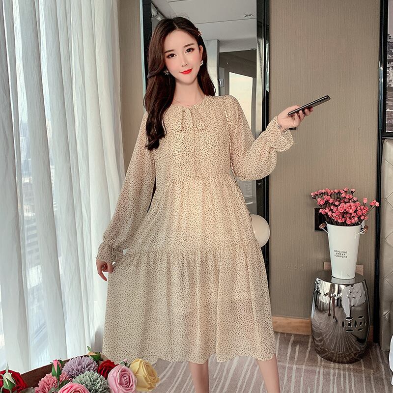 【新作】【送料無料】 マタニティウェア2020春と秋の新しいファッションフローラルシフォンドレス、蝶ネクタイカラータイドマタニティドレスのバージョン-アリババ リボン スプリング 春物 オータム 秋物 花柄 expec257254704096