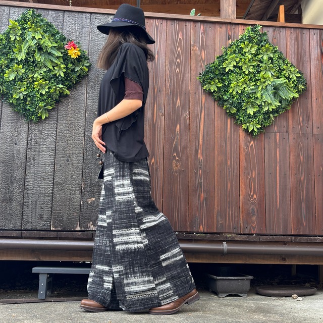 コットン和柄ワイドパンツ