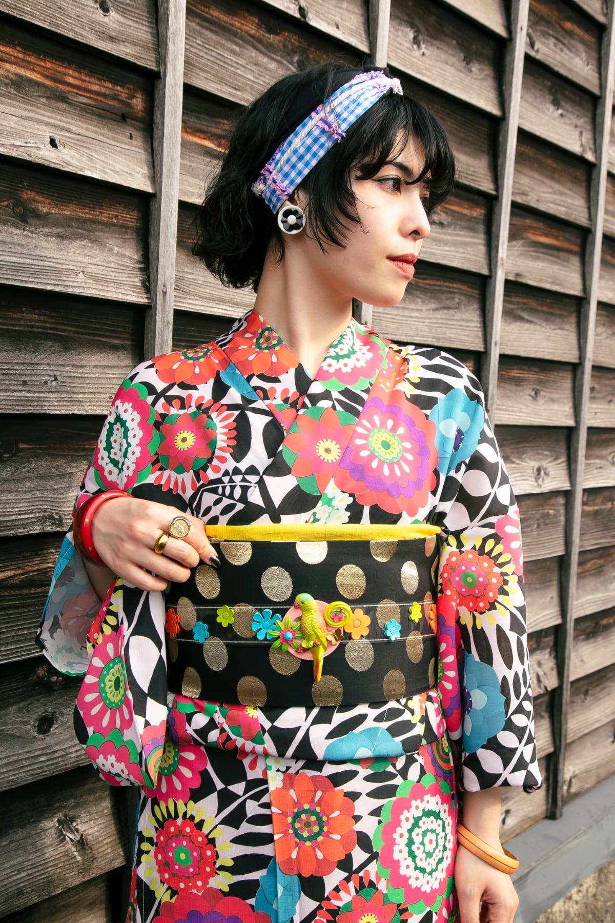 西陣半幅帯 コインドット×ストライプレッド | 重宗玉緒 WEB SHOP