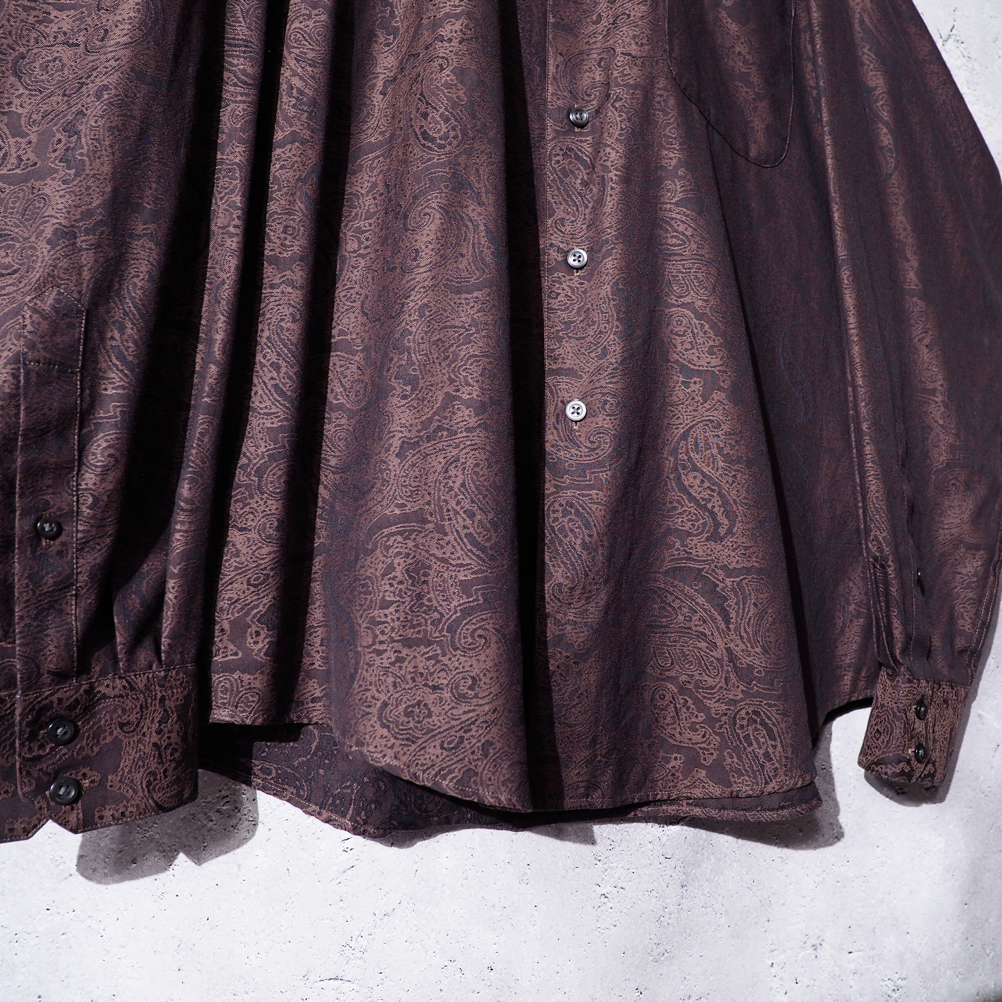 Finest paisley pattern embroidery Dark brown color loose shirt