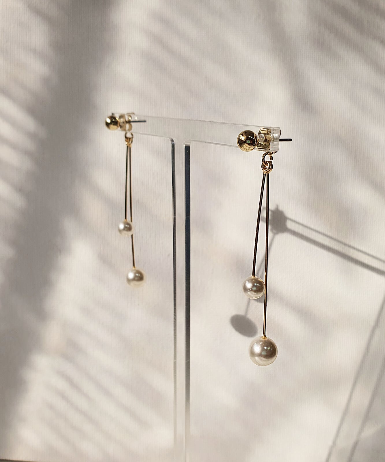 2連 チェーン パール ドロップピアス 真鍮 韓国製