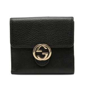 グッチ インターロッキングG 二つ折り財布 615525 ブラック レザー レディース GUCCI 【中古】