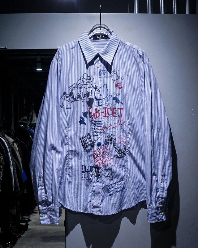 【add (C) vintage】“ICEBERG” “ICE.J” Graphic Stripe Shirt