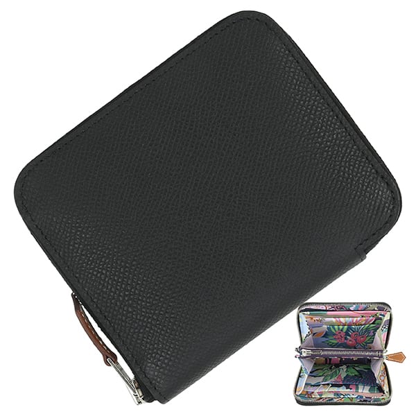 New HERMES エルメス アザップコンパクトシルクイン ヴォーエプソン 自由に 黒 カシス ヴェールフィズ 財布 コインケース カードケース