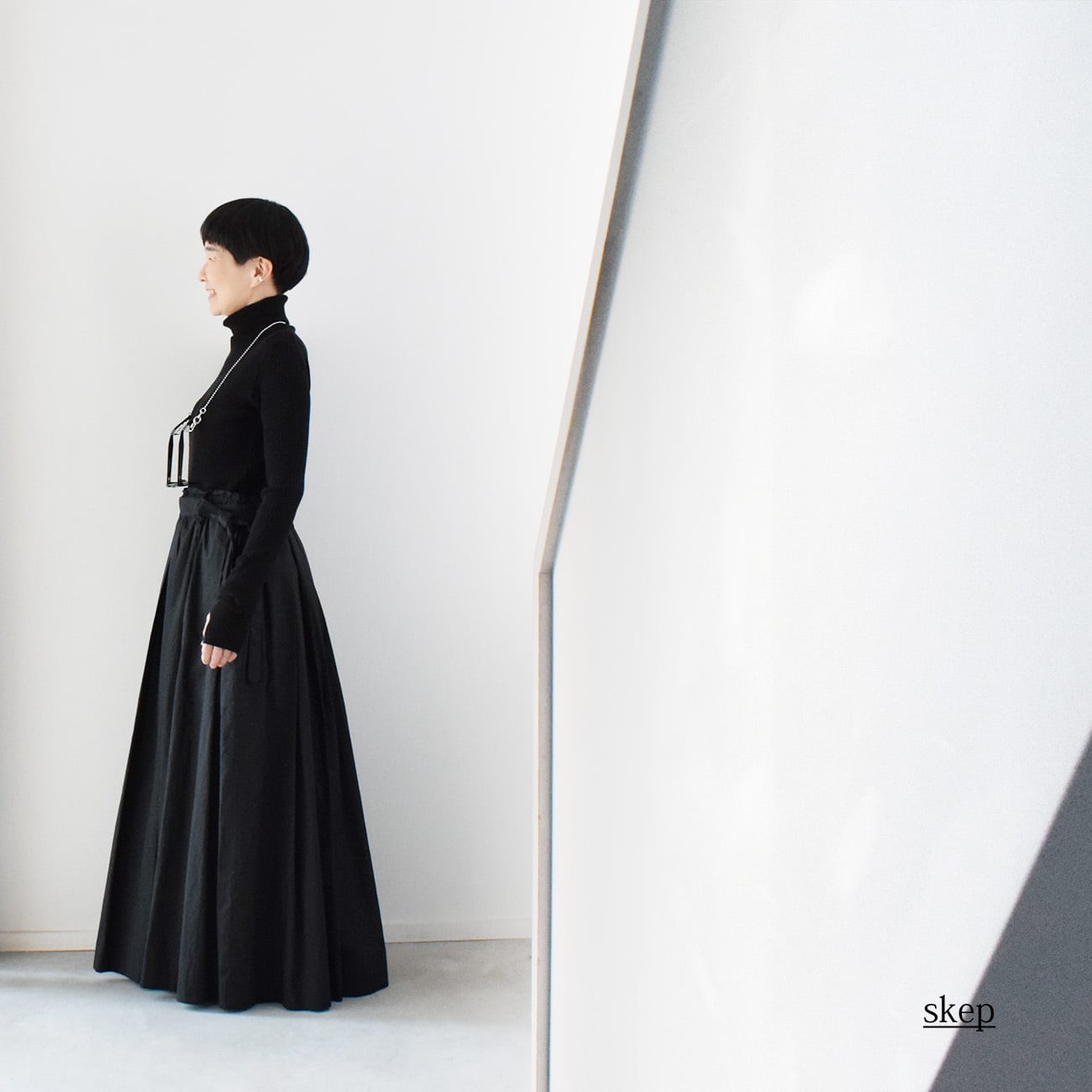 コットンボリュームギャザースカート：黒［SK19LSBK］ | skep-online shop