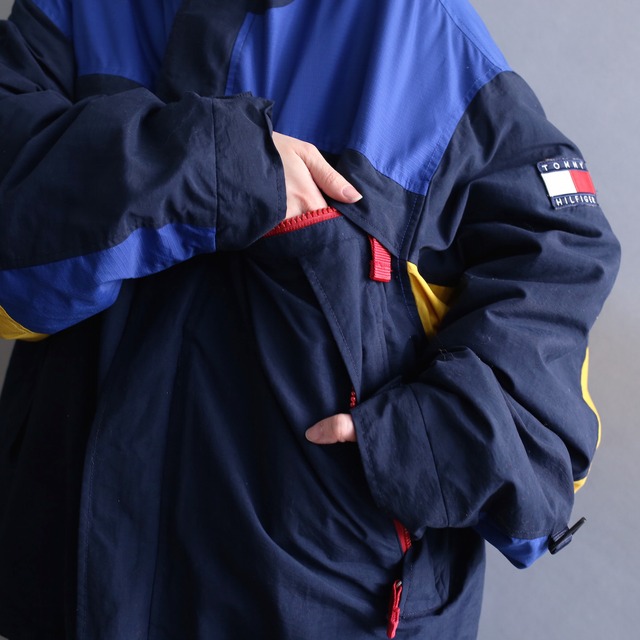"tommy hilfiger" multi collar switching over size full-zip nylon jacket
