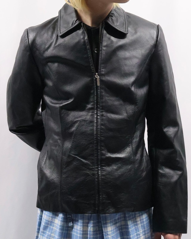 leather zip up blouson