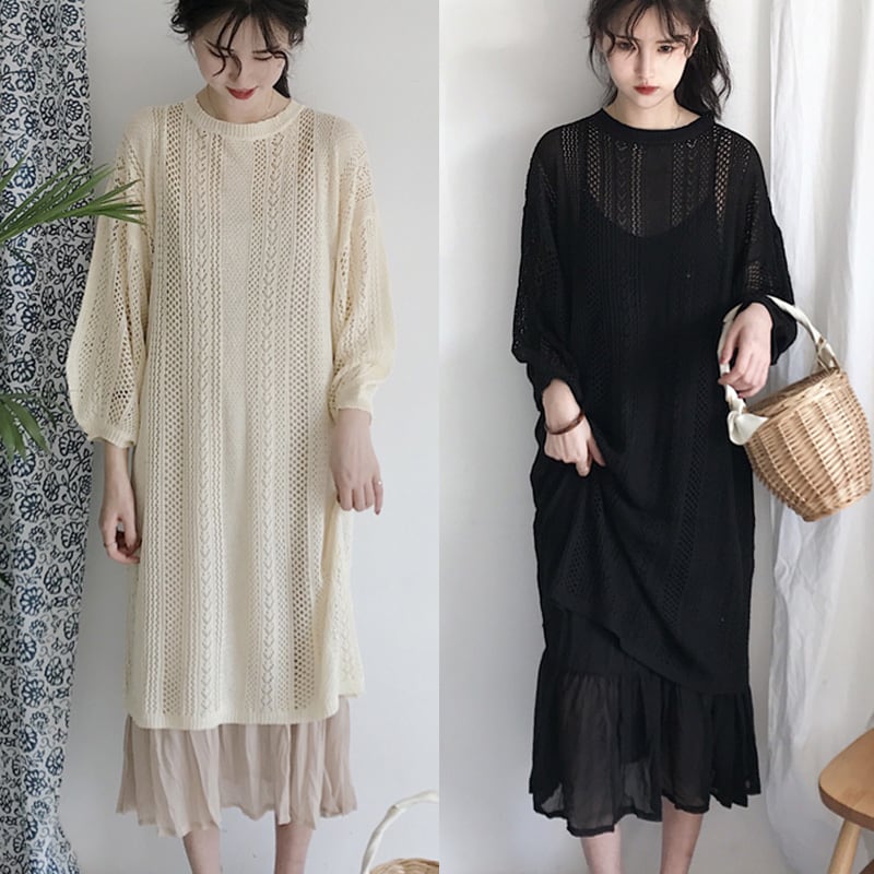 クロシェレース・レイヤードニットワンピ