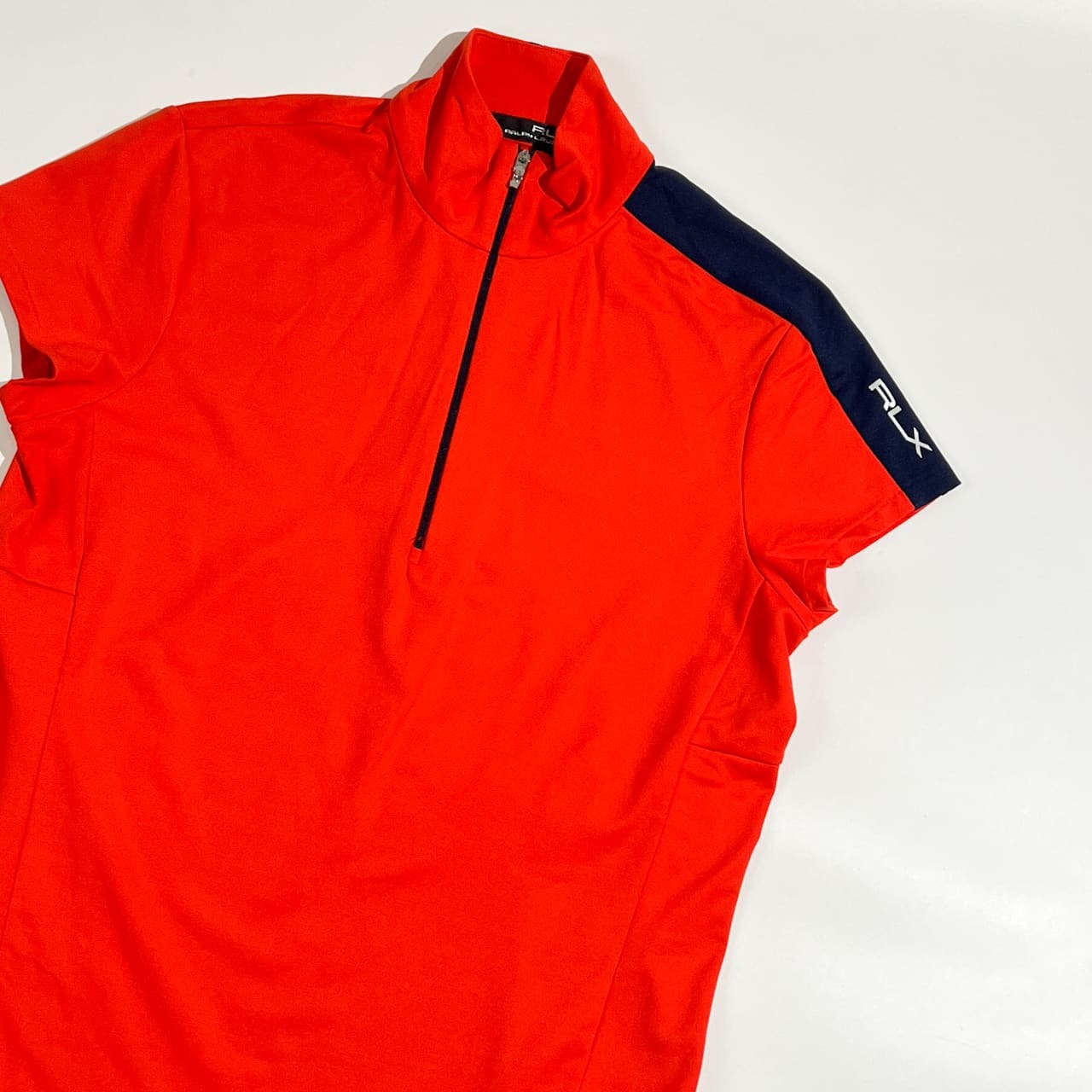 USA製 RLX RALPH LAUREN ラルフローレン ハーフジップ 半袖 プルオーバー シャツ サイズ M /蛍光オレンジ系 スポーツ トレーニング アメリカ製