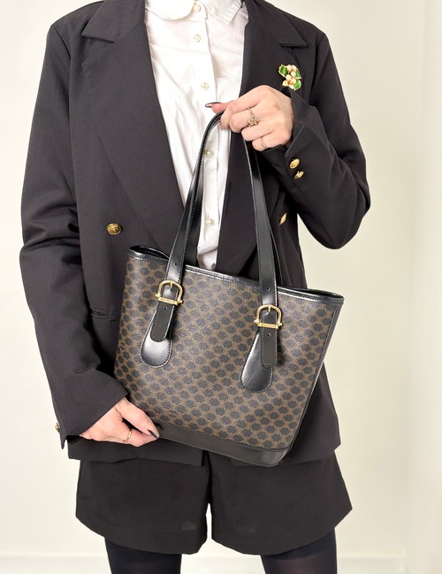 CELINE セリーヌ マカダム ハンドバッグ ブラック PVC トートバッグ vintage ヴィンテージ オールド s5sjrk
