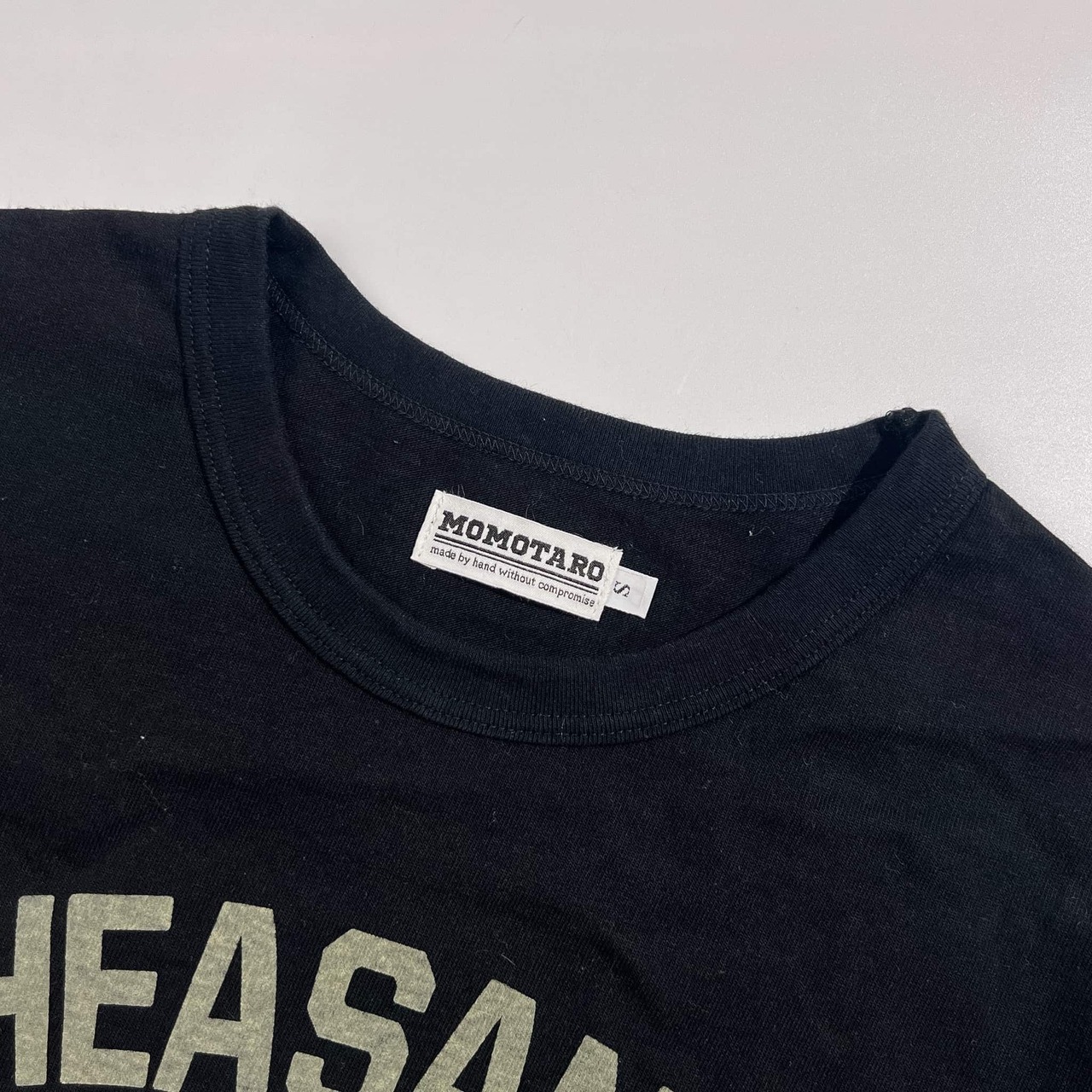 MOMOTARO モモタロウ カレッジロゴ プリント 半袖 Tシャツ サイズ S /ブラック系 メンズ 桃太郎ジーンズ 岡山 児島 アメカジ