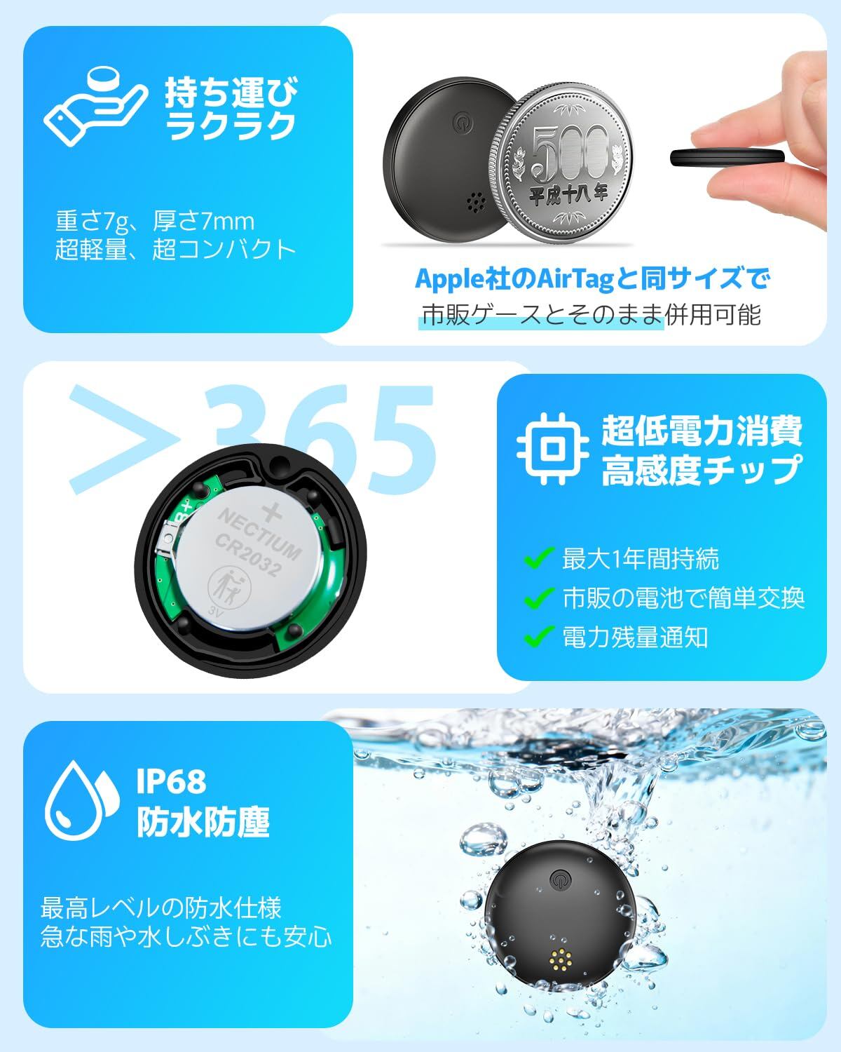 YIERSAN エアタグ airtag 2個セット【iOS&Android両方対応