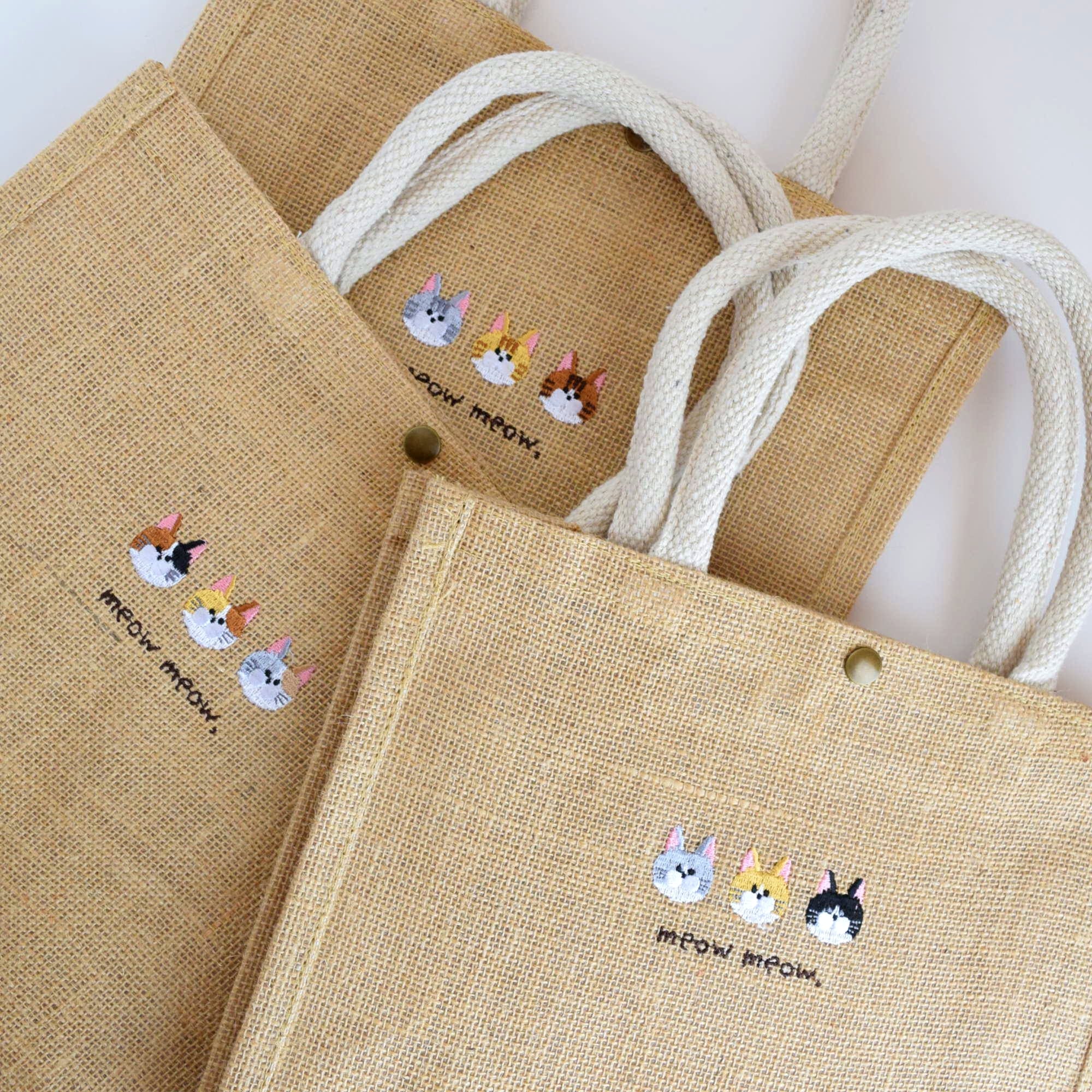 猫刺繍 リボンのかごバッグ 猫が選べる！刺繍ジュートバッグ ショルダー 2way ねこ かごバッグ