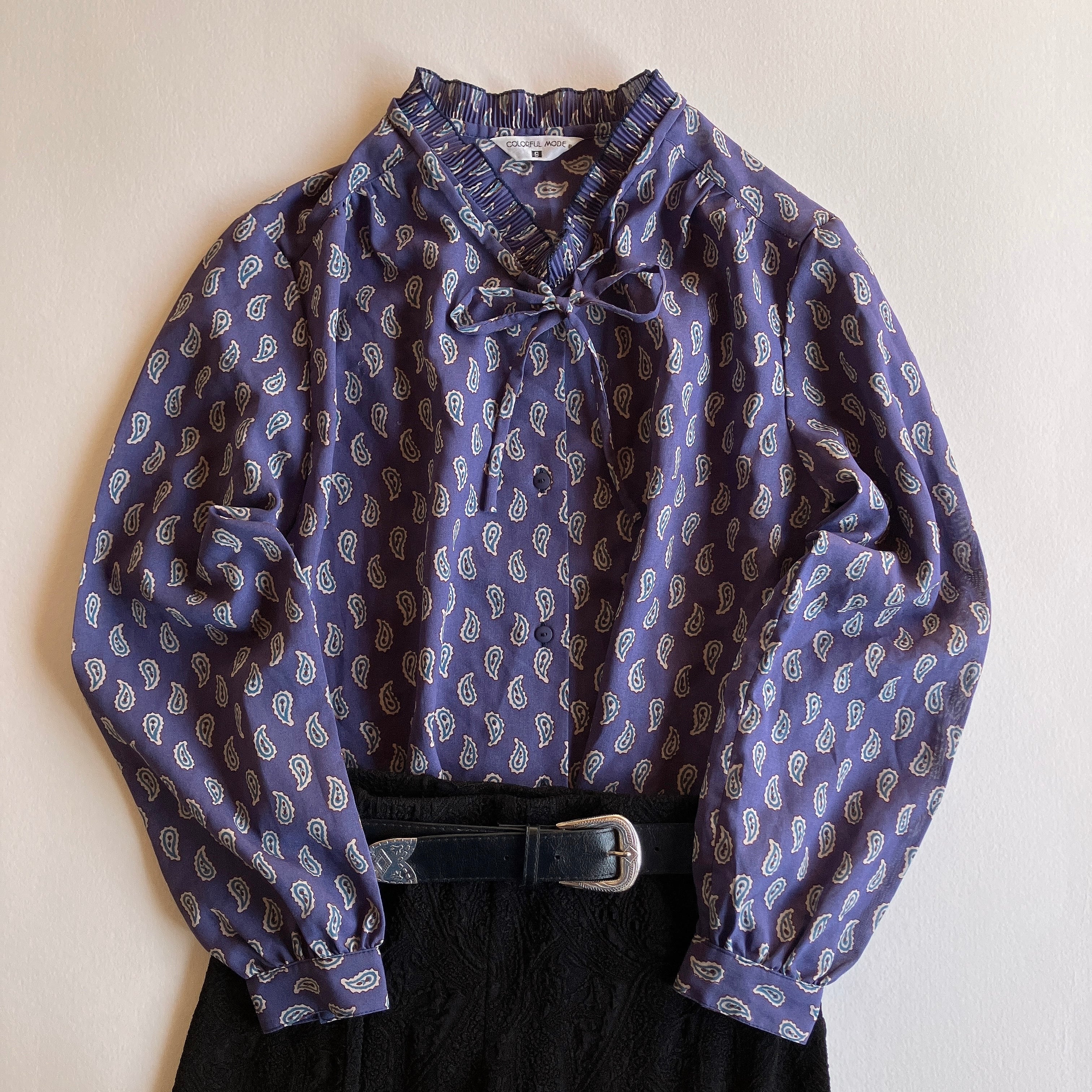 used レトロモダン総柄 モヘア混ブラウス 古着 ヴィンテージ vintage ブラウス | 古着屋mojo