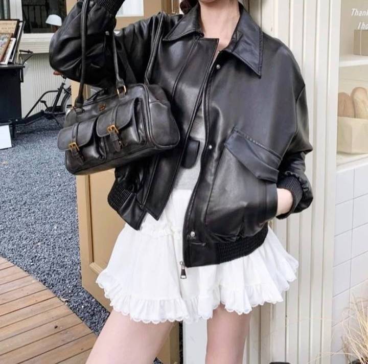 MAMC セットアップ レディース PUレザー ジャケット ショットパンツ