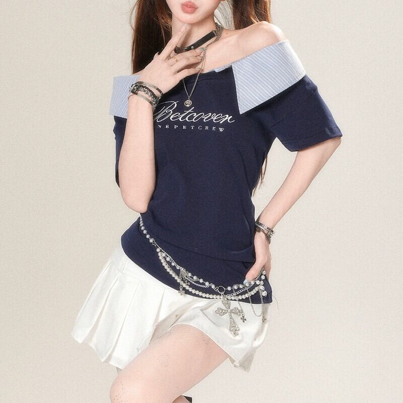 Off-shoulder layered logo tops r0120