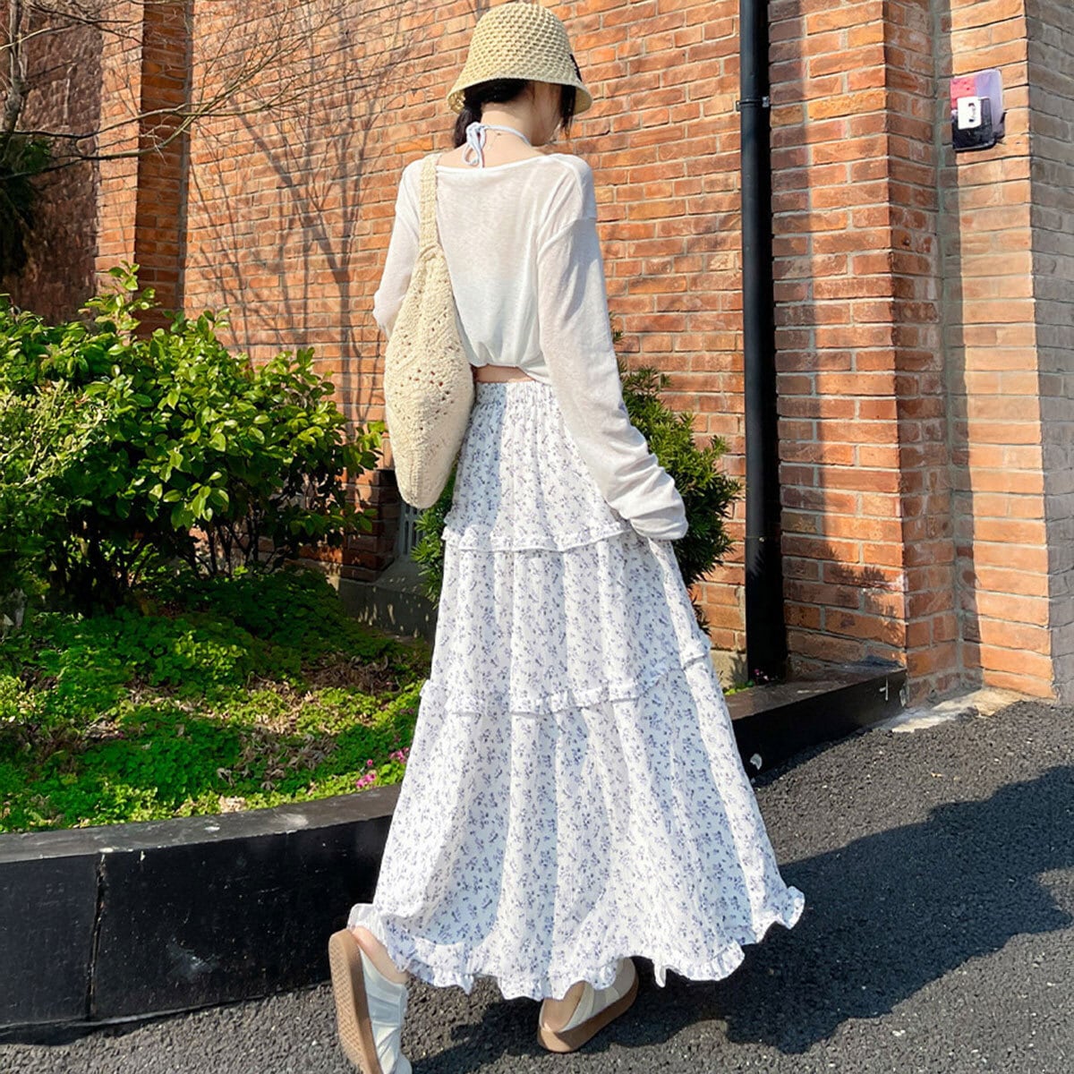 ロングスカート ティアード レディース おしゃれ 春夏 韓国 小花柄 ティアードスカート 大人 きれいめ かわいい フェミニン ゆったり 体型カバー フリルティアード ハイウエスト Aライン 大人可愛い 大人女子