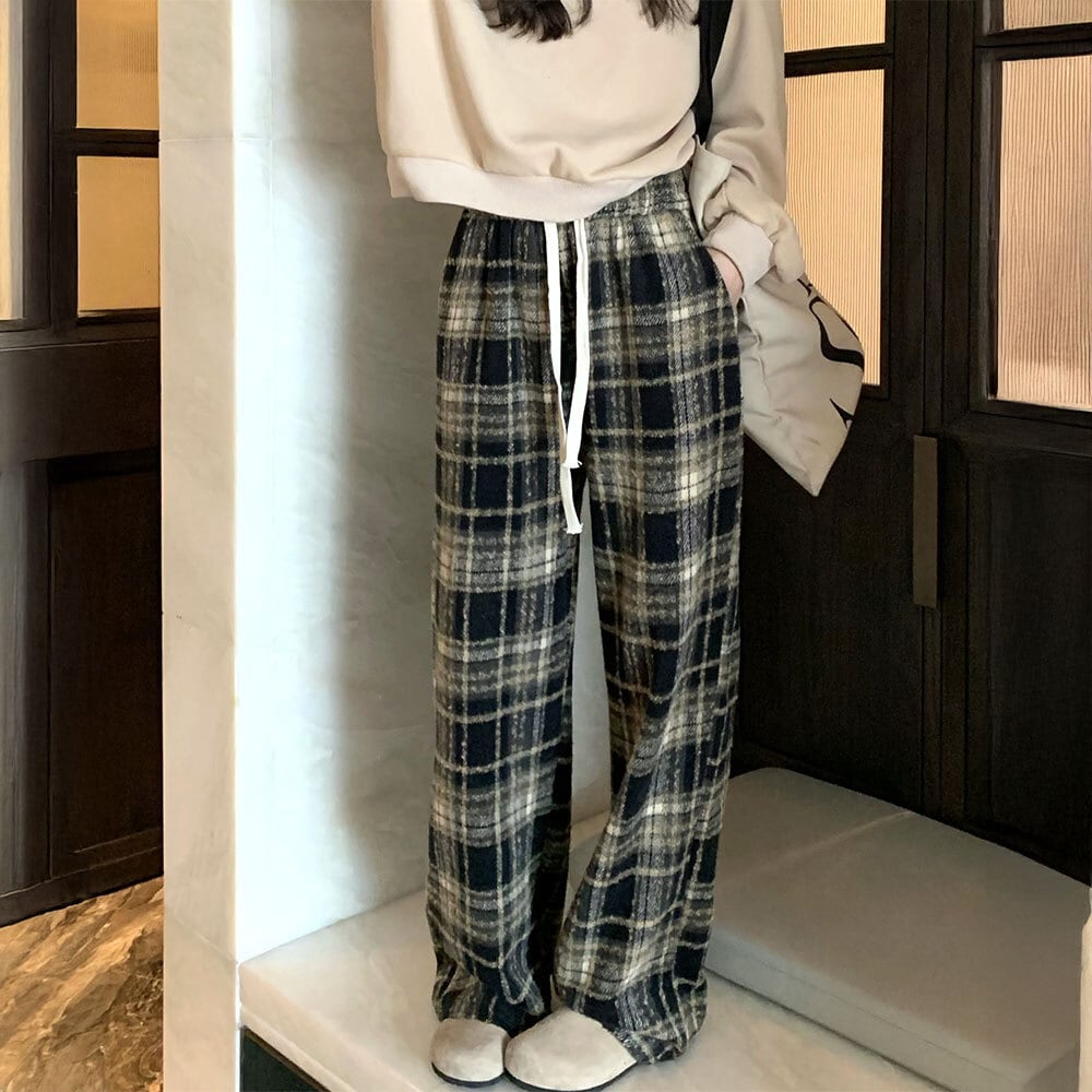ワイドパンツ チェック レディース 夏 春 ルーズフィット カジュアル