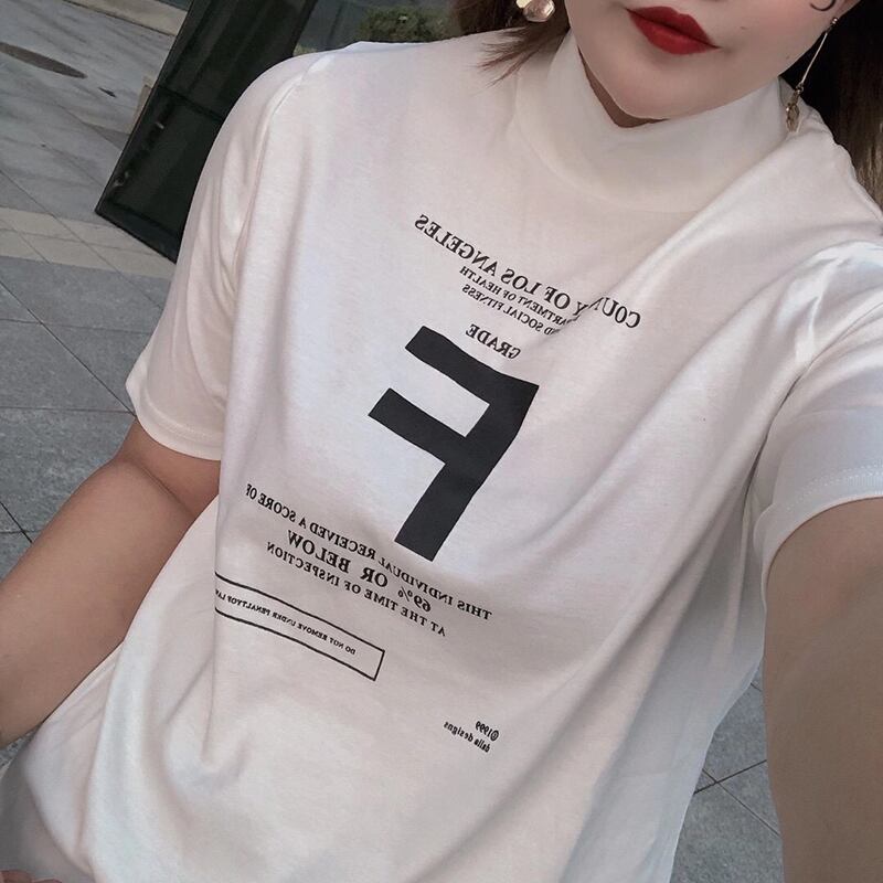 大きいサイズでやや太めのハイネックボトミングシャツ、女性の太いmmカーディガン半袖Tシャツショートトップ、秋は薄め ミックスインファッション79100138390