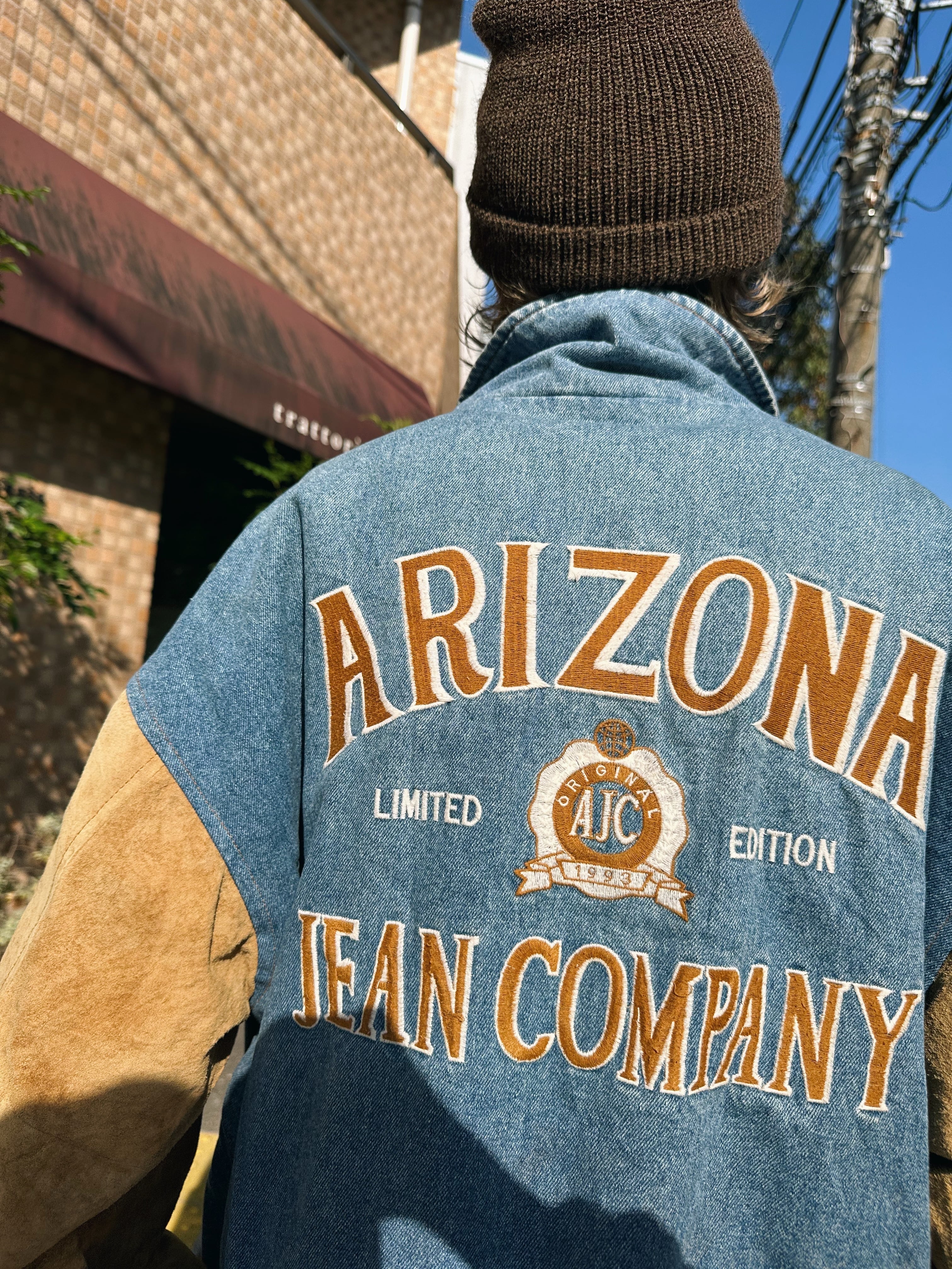 (OT1156)Denim & Leather combination jacket