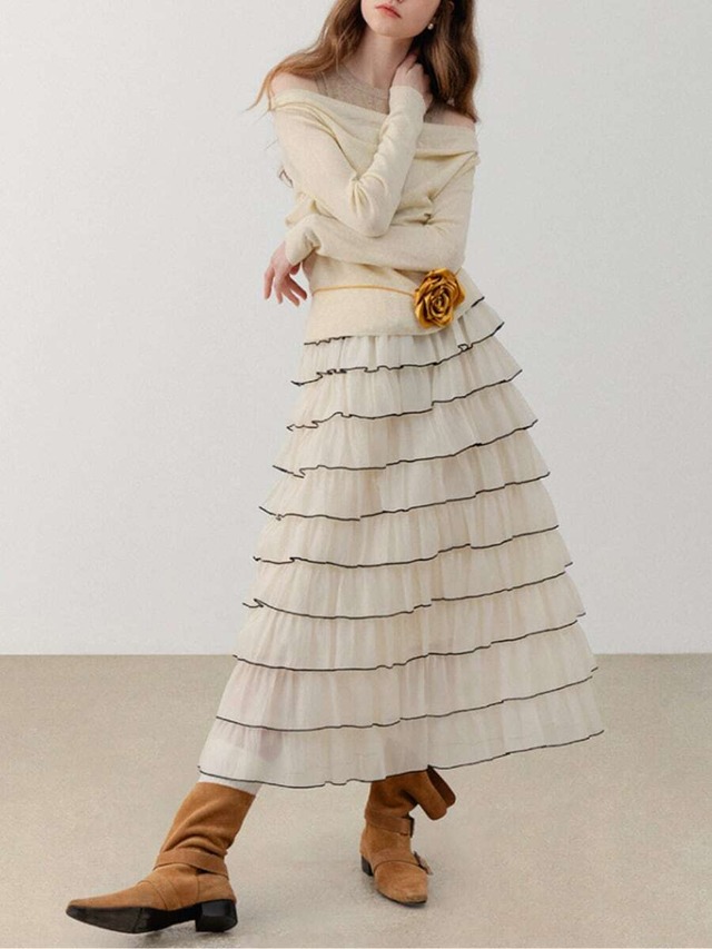 2colors ：：Tiered Chiffon Skirt