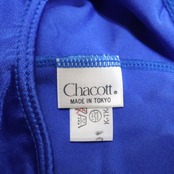 【美品 日本製 社交ダンス衣装】ブルー Chacott チャコット レオタード 青 無地 袖有り フリル インナー レッスン 練習着