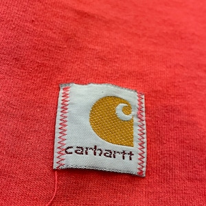 【Carhartt】USA製 ヘンリーネック Tシャツ M カーハート 赤 色褪せ 雰囲気◎ US古着 アメリカ古着