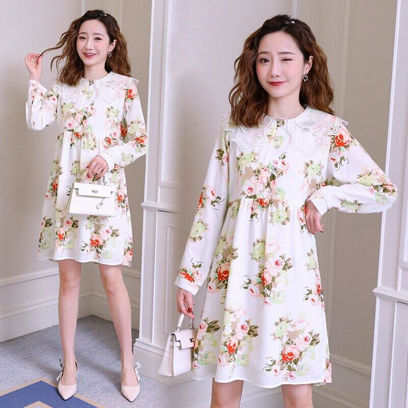 【新作】【送料無料】 8310＃マタニティ服春秋シフォン長袖ルーズフローラルドレス妊婦妊娠 ロング スプリング 春物 オータム 秋物 花柄 AL expec312743703699