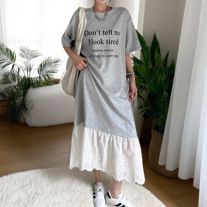 レース ヘム Tシャツ ロング ワンピース 3412760