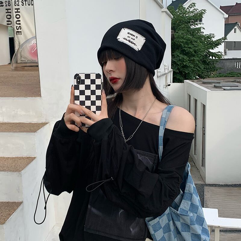 薄手サマーブラックレッドスプリングオータムニット 帽子 春物 夏物 秋物 ブラック・アイド・ピーズ33144763606