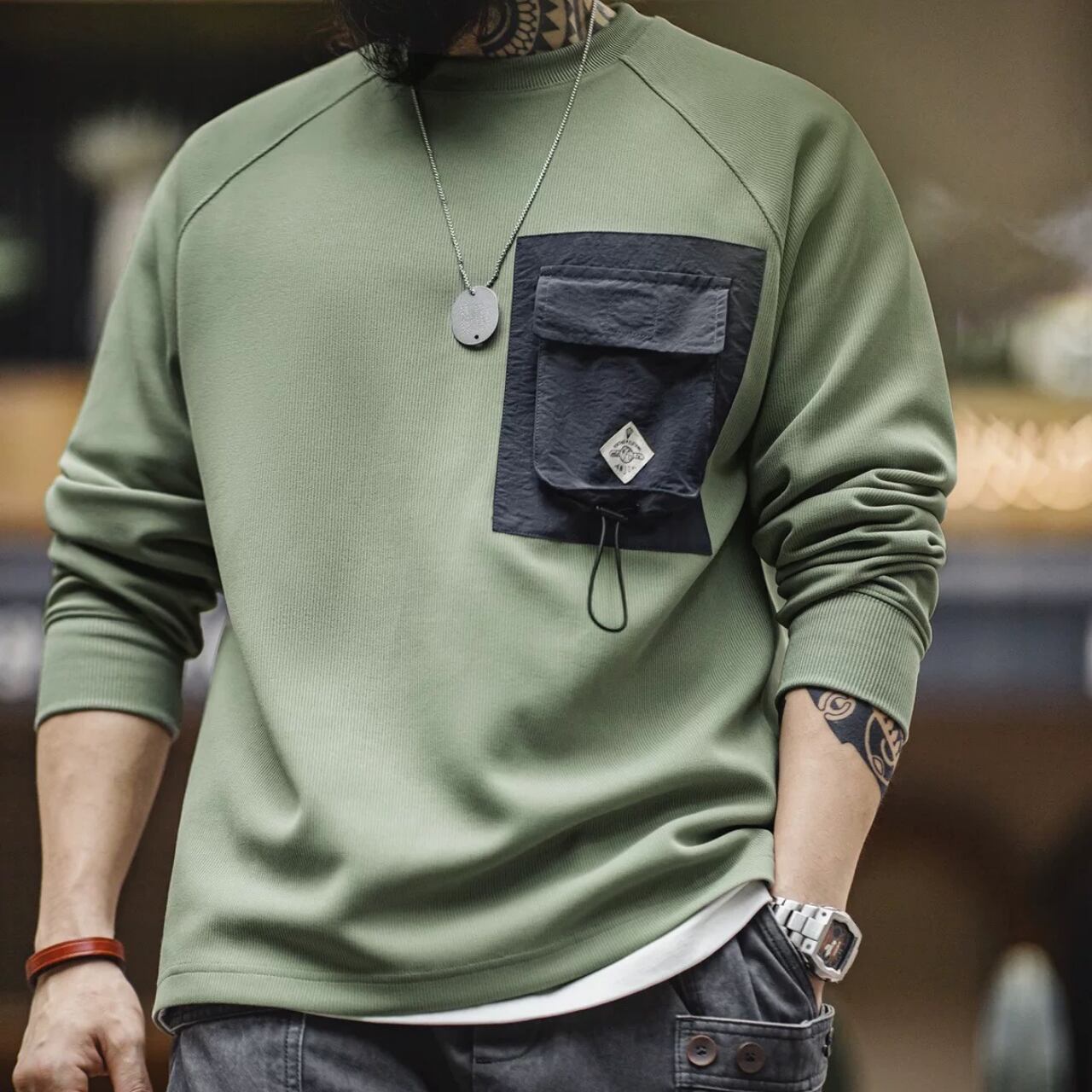 コントラストポケット クルーネックシャツ 00223