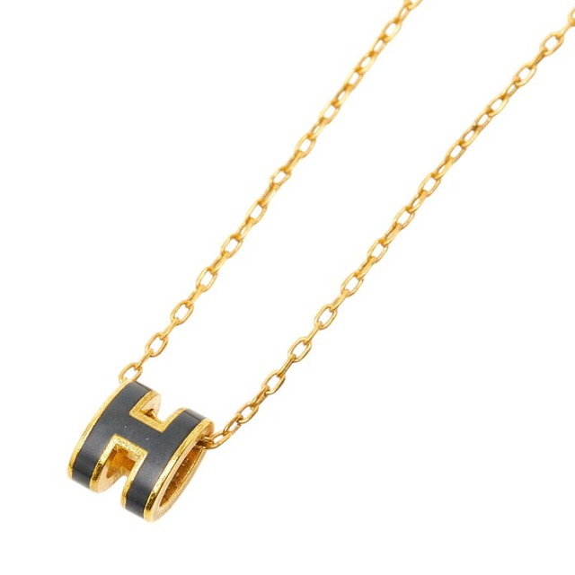 エルメス ミニ ポップアッシュ ネックレス ゴールド ブラック メッキ レディース HERMES 【中古】