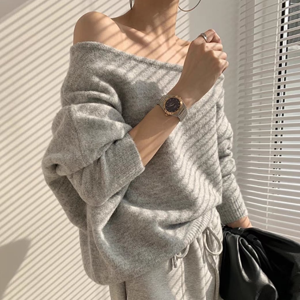 off shoulder knit pullover《3color》 | SI SELECT