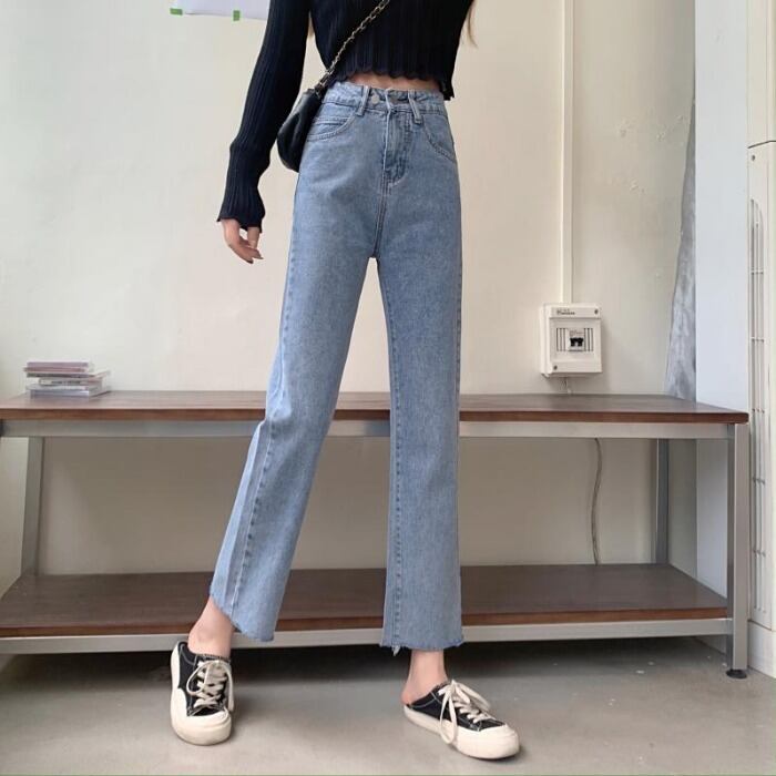 ジーンズ スプリングオータムハイウェストルーズパンツ ロング 春物 秋物 1号婦人94529327304