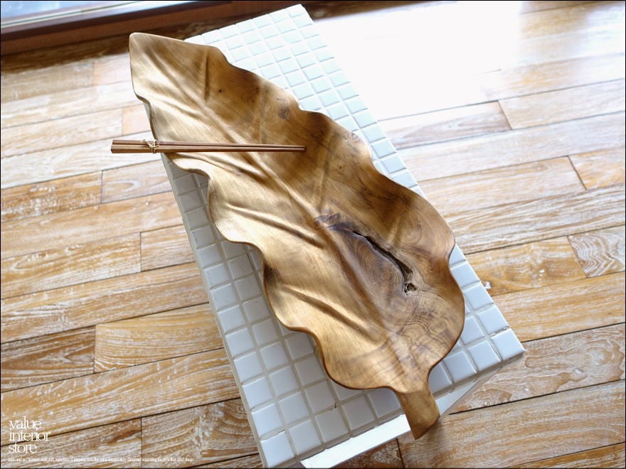 チーク無垢材 リーフプレートN62cm 大皿 盛り皿 菓子鉢 サラダボウル フルーツトレイ 木製食器 小物入れ ナチュラル 三大銘木
