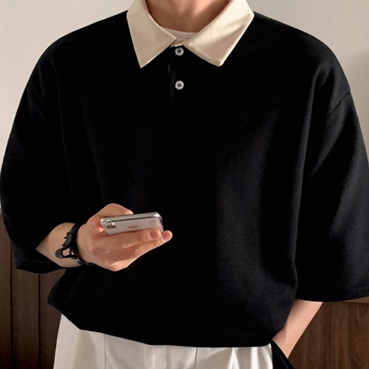 コントラストバイカラーポロシャツ　0608