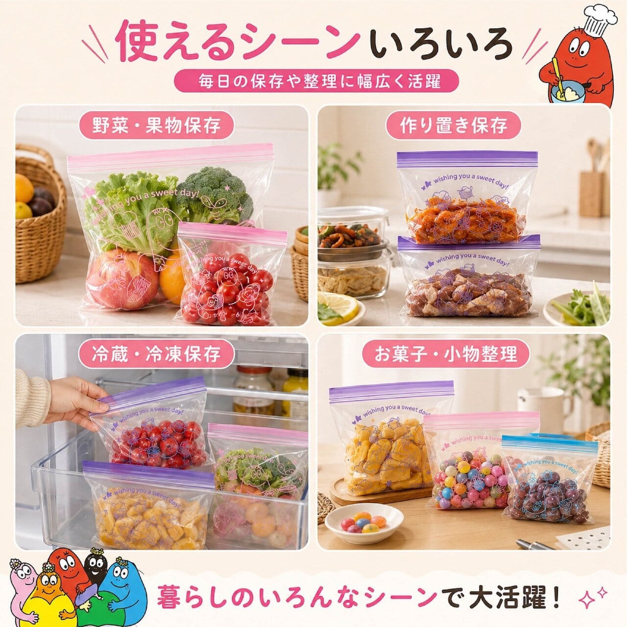 CQ69.食品保存袋 180枚セット ダブルチャック フリーザーバッグ 密封袋