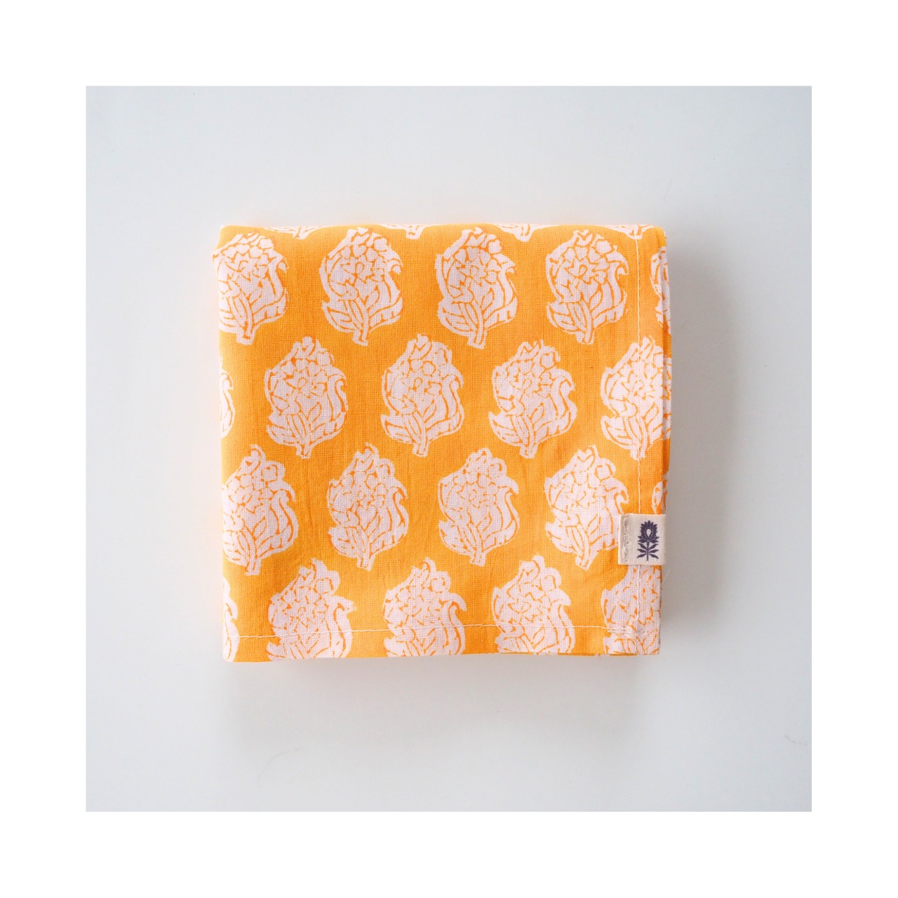 ブロックプリント ハンカチ 小花柄 黄色×白［50×50cm］#00602-YL3