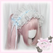 ♡【Sayakadoll Original No.11】【受注生産】 儚げパステルリボン ピュアホワイトフリルレースヘッドドレス pink ♡