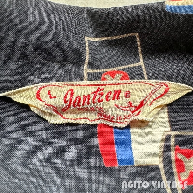 50's Jantzen ジャンセン コットンオープンカラーシャツ 開襟 ブラック