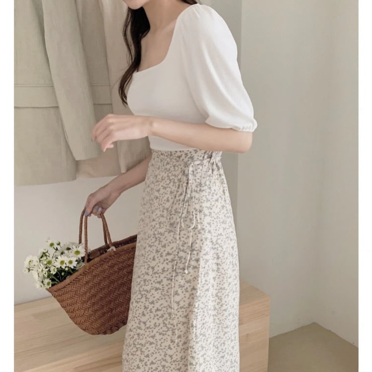 ホワイトTシャツ＆フローラルスカートセットアップ3447