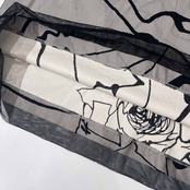 イタリア製 sine fine バラ フラワーモチーフ メッシュ レイヤード ロングタイトスカート 40 /黒×白/レディース/レトロ