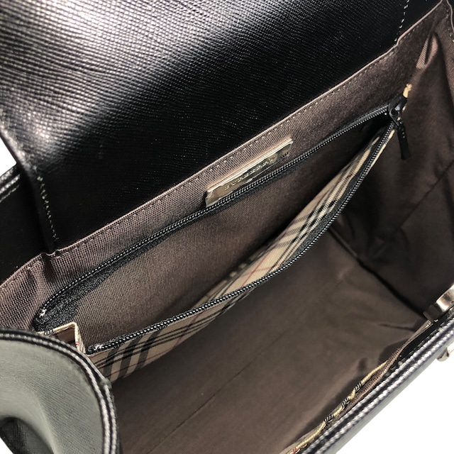 BURBERRY バーバリー ハンドバッグ ブラック ロゴ レザー vintage ヴィンテージ オールド yej8u5