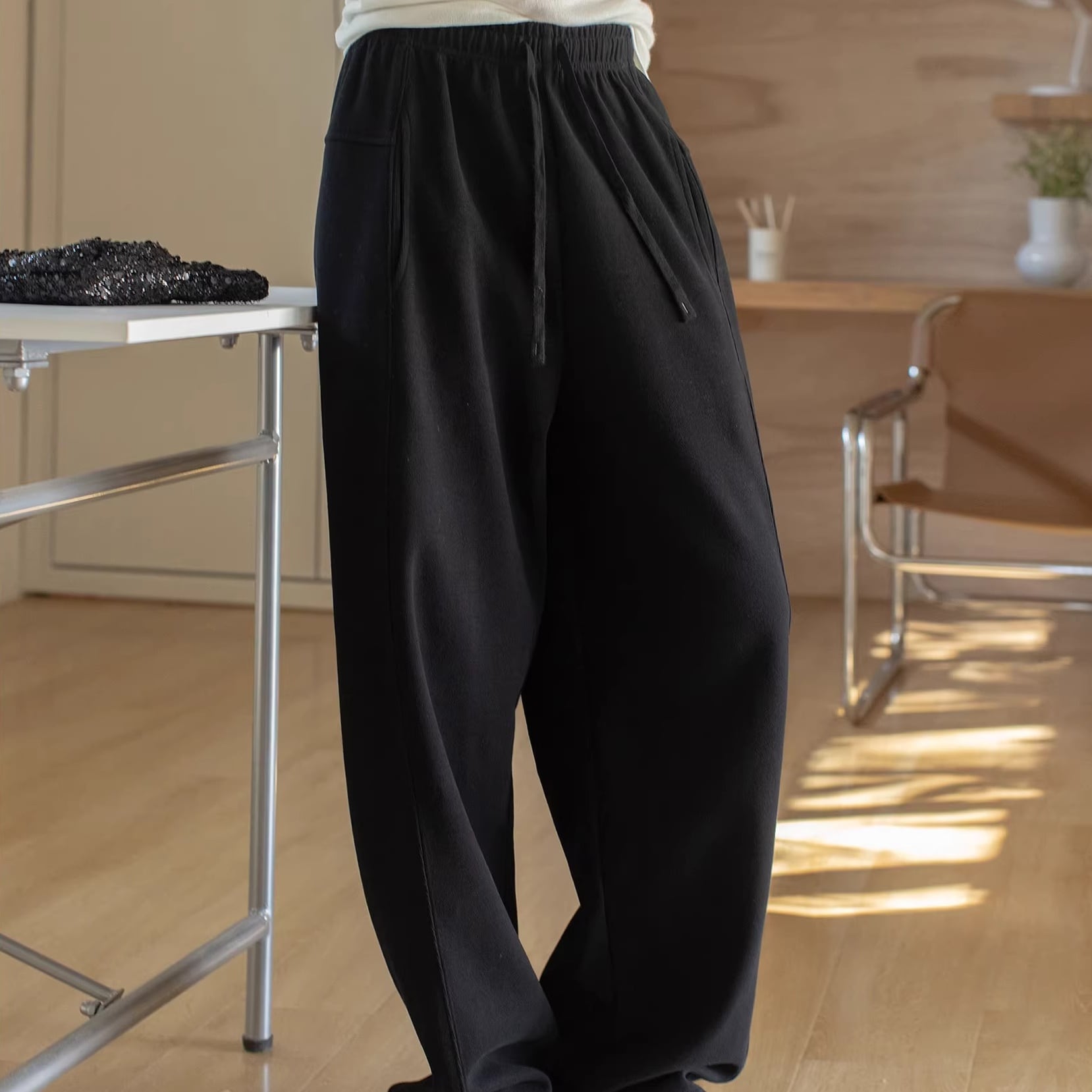 スウェットワイドテーパードパンツ