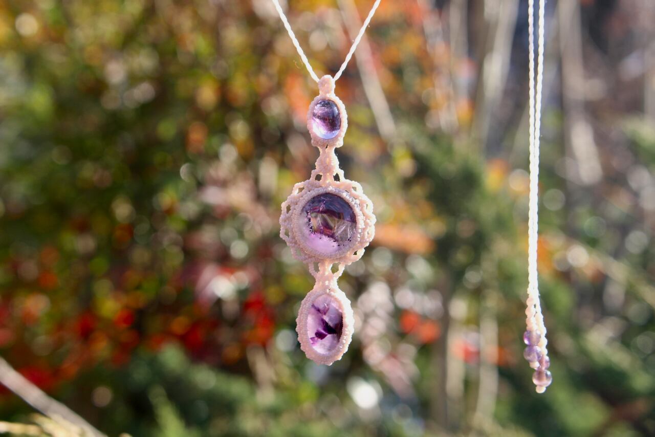Trapiche amethyst micro macrame pendant