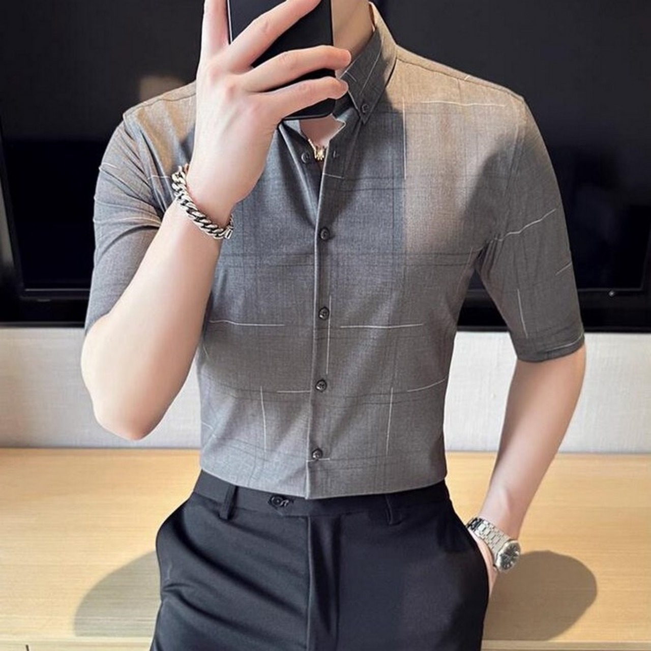 3/4 sleeve plaid shirt 00109