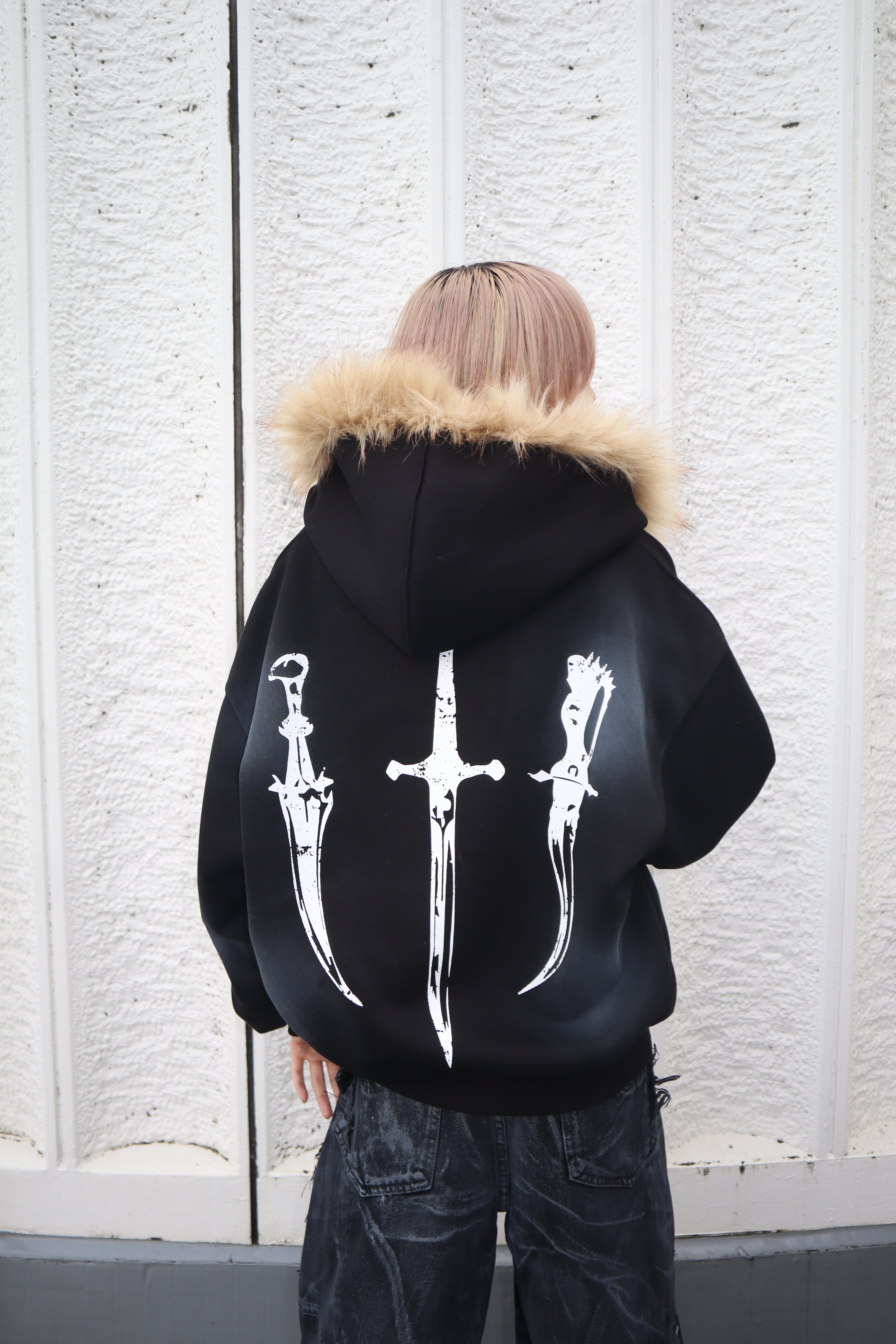 ガールグラフィックフードファーパーカー グランジ サブカル Y2K